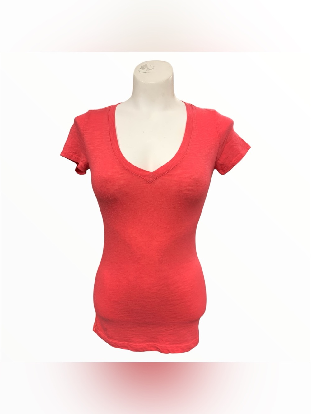 Garage V-Neck Short Sleeve Tee - Coral Red Size S